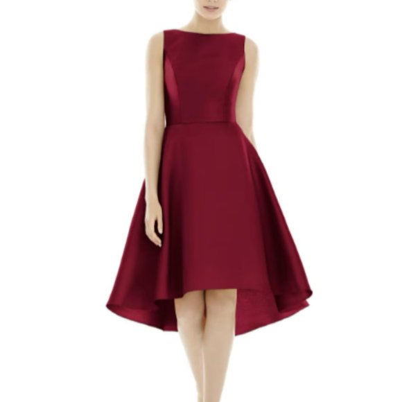 ALFED SUNG D696 HIGH LOW COCKTAIL BURGUNDY H8 DRESS sz 12 - Picture 5 of 5